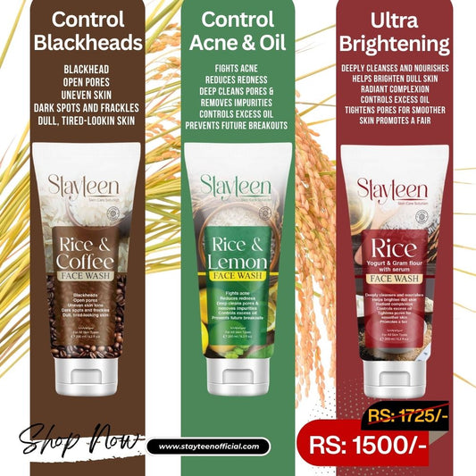 StayTeen Rice Trio Rice & Coffee | Rice & Lemon | Rice, Yogurt & Gram Flour Face Wash (200ml)