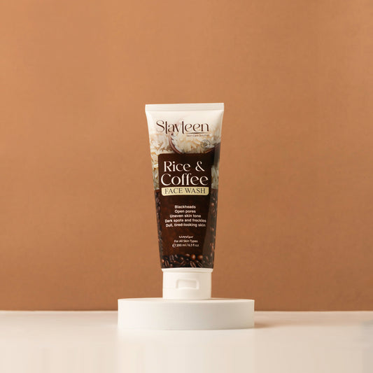 Skayleen Rice & Coffee Face Wash tube on a beige background